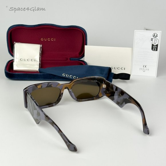 Gucci Men Sunglasses Spotted Lilac Havana Brown Rectangle GG1426S 003 NEW - Picture 6 of 9